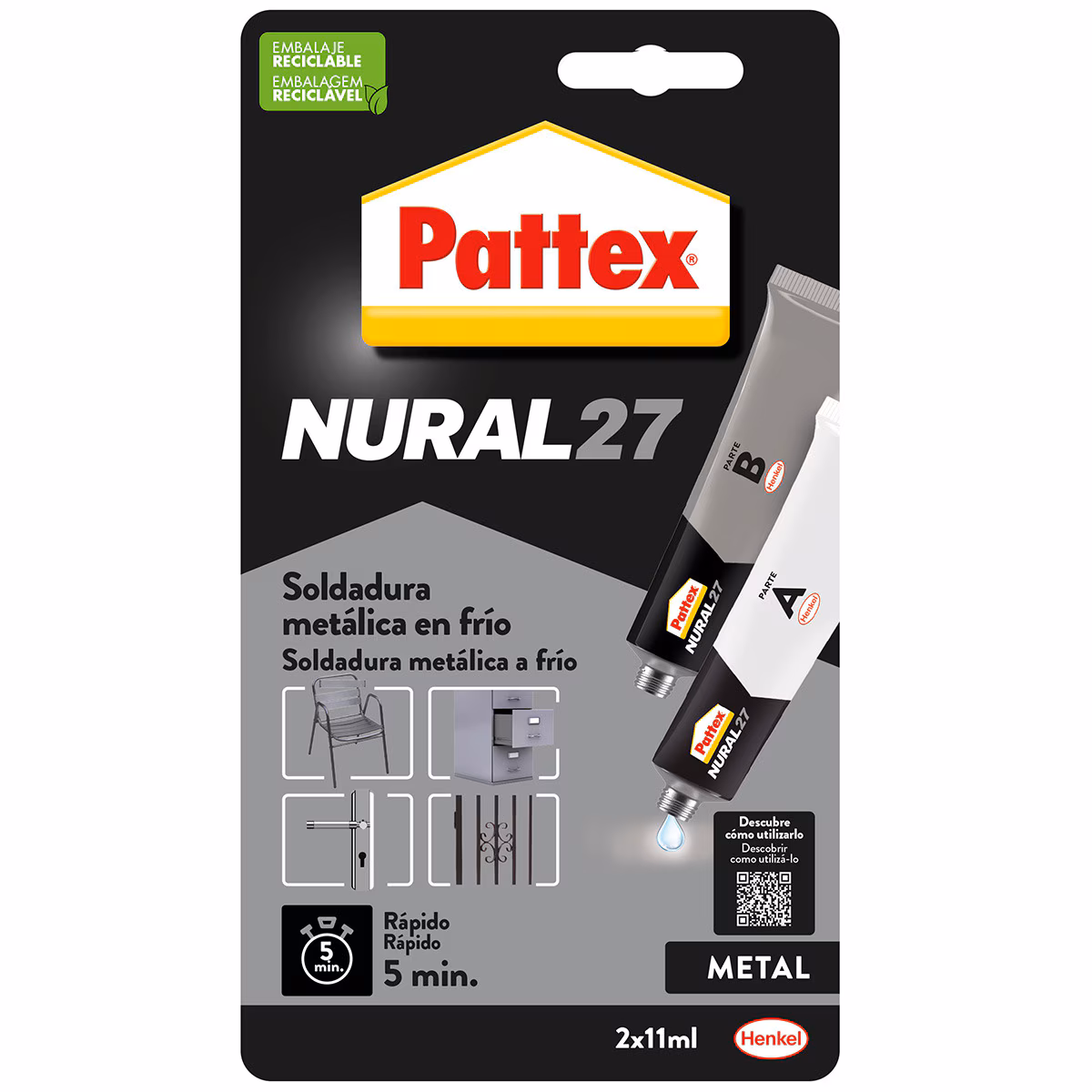 PATTEX - NURAL 27 SOLDADURA REPARADORA METÁLICA EN FRÍO - 2 X 11ML
