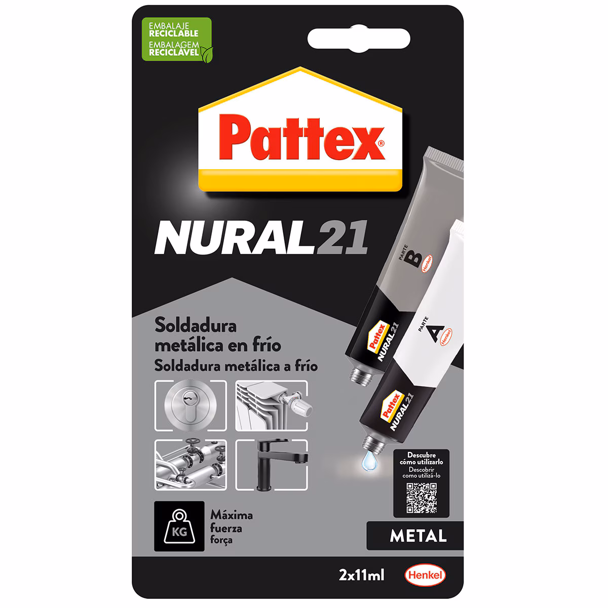 PATTEX - NURAL 21 SOLDADURA REPARADORA METÁLICA EN FRÍO - 2 X 11ML