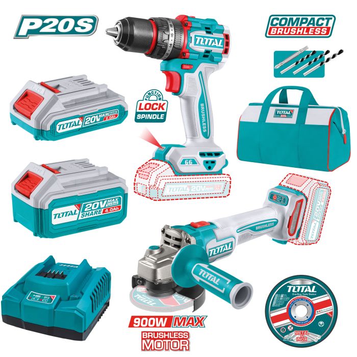 [TOTAL] - PACK TALADRO PERCUTOR + AMOLADORA BRUSHLESS C/BAT TCKLI20273E (S) - Gallery Image