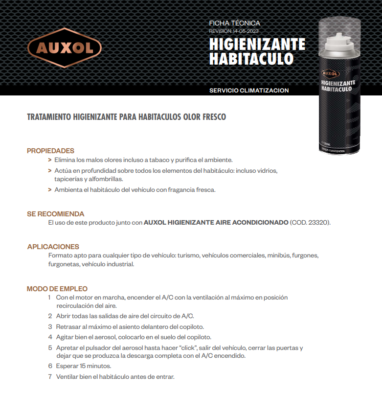 AUXOL - Higienizante Habitáculo - 200ML - Gallery Image