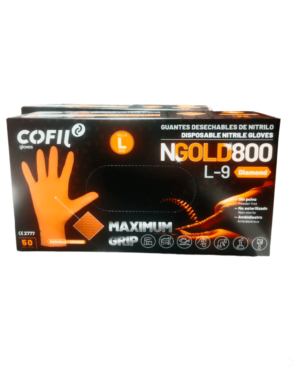 COFIL - Guantes desechables de nitrilo textura Diamante Naranja - 50 Unidades