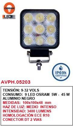 DEAFF - FARO TRABAJO - 9 LEDS OSRAM 9/32V 5/45W - 3400LUMENES