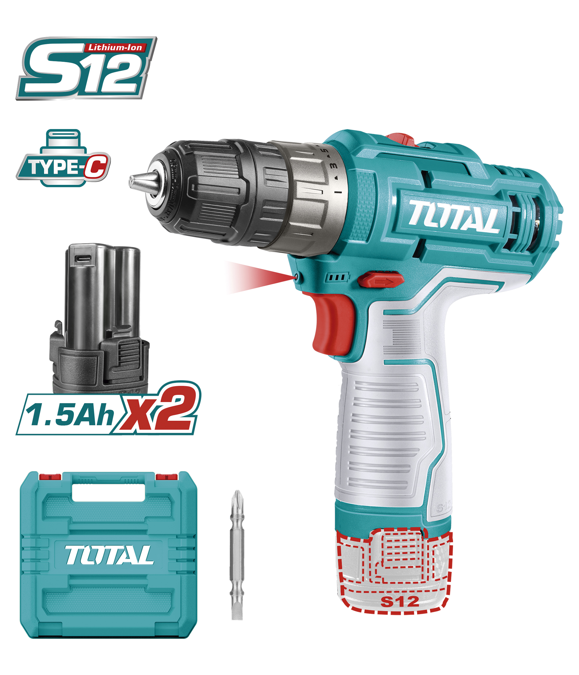 [TOTAL] - TALADRO ATORN C BAT 12V TDLI12202 (S)*
